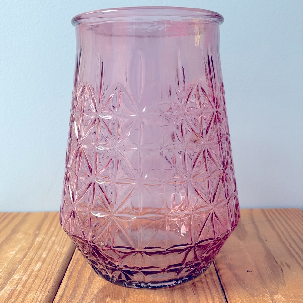Elegant Pink Textured Glass Vase Perfect For Home Decor Fresh Dry Flowers 9" !